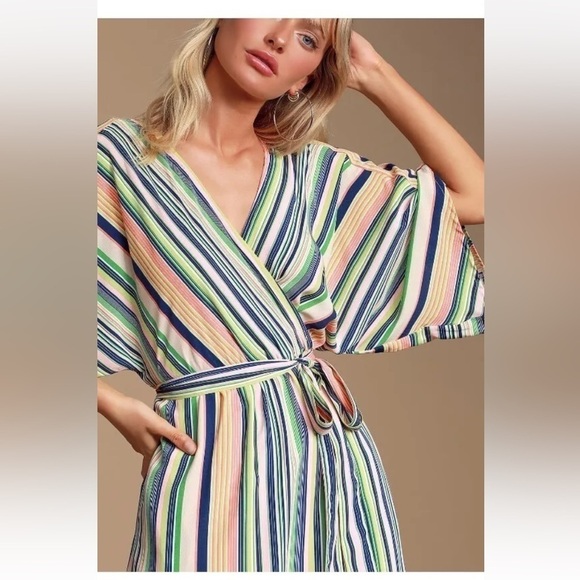 New Tag Womens Lulus Sz XL Dress High Potential Multi Striped Midi Dolman Sleeve - Picture 1 of 7